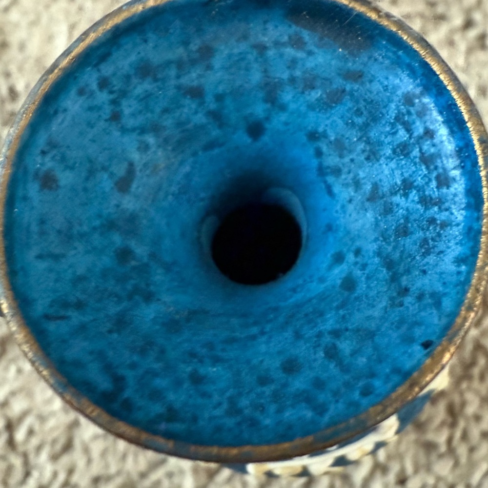 Japanese Style Vase Vintage Retro Accent Artwork Blue Gold White Ocean - Picture 8 of 8